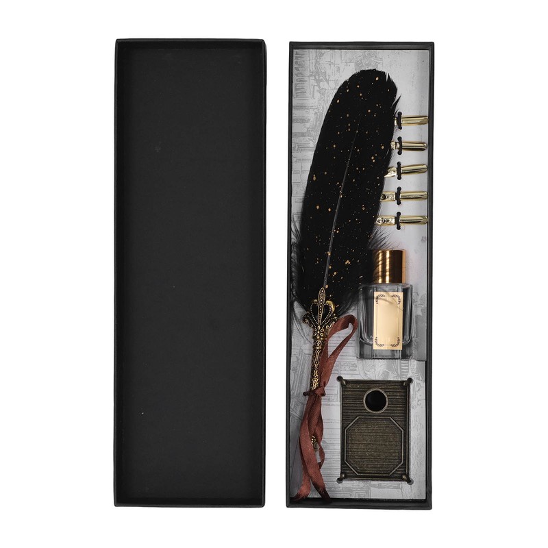 Quill Pen Set Retro Elegant Exquisite Pattern Smoothing Writing Feather