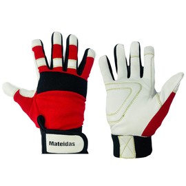 Mateidas Gardening gloves work gloves for men leather gloves women thorn proof gardening gloves for women mechanics gloves multipurpose garden outdoor household (Read and White, Large)