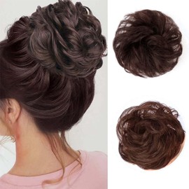 YOSILADY Messy Bun Hair Pieces Human Hair with Elastic Band Scrunchies Stretchy Fluffy Chignon Ponytail Hair Extension Updos for Women Girls (6#, 1Pack Curly)