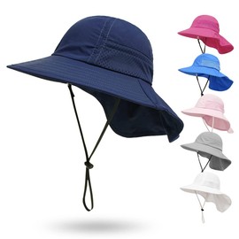 Toddler Sun Hat Kids Beach Hat with Neck Flap UV Sun Protection Bucket Hat UPF 50+ Wide Brim Safari Fishing Hat for Baby, Toddler, Kid (2-8 Years, Dark Blue)