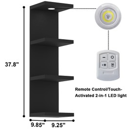 LitaEther Versatile 4 Tier Wall Shelf Unit,Black Lack Wall Shelf,Display Floating Shelf with LED Remote Control Light