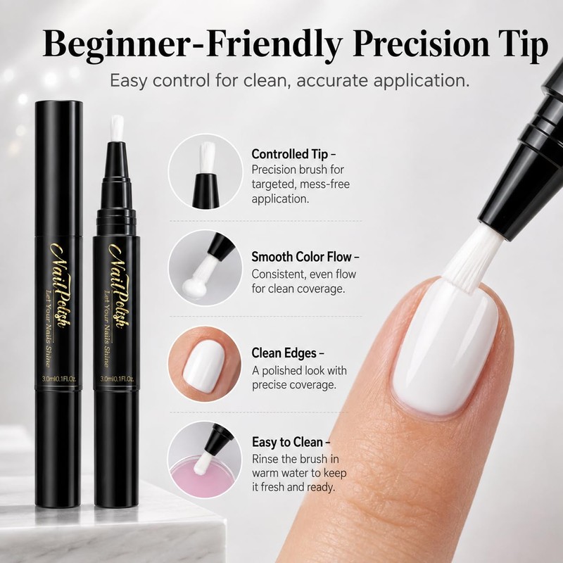 White Nail Polish Pen for Women, Water-Based Quick Dry Precision