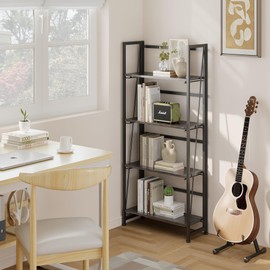 BHG Vintage Multifunctional Folding Bookshelf, No-Assembly Plant Stand Storage Rack Shelves for Home Office (Gray, 4-Tier)