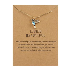 YALLNASL Humming Birds Gift Hummingbird Necklace for Women Life is Beautiful Necklaces for Women Christams Birthday Gifts for Mom Blue Humming Bird Necklace Friendship Gift