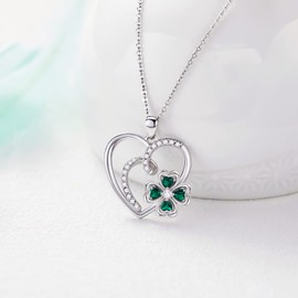XIXLES 925 Sterling Silver Crystal Necklaces for Women Butterfly/Panda/Star Moon Hearts Crystal Pendant Jewellery Birthday Gifts for Her Wife (Four Clover Leaf)