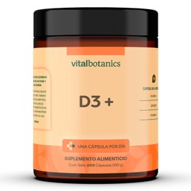 VITAL BOTANICS - Suplemento Alimenticio - Vitamina D3, Vitamina C y Jengibre - 200 Cápsulas de 500 mg - Multivitamínico para Hombres y Mujeres - 6 Meses de Suministro - Libre de Gluten y Aditivos
