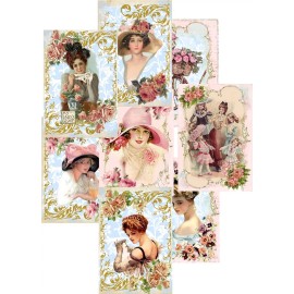 VINTAGE INSPIRED 8 WOMEN STATIONERY GLOSSY BLANK IVORY ENVELOPES ORGANZA BAG