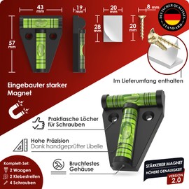 WEIDEBACH® 2 x Robust Spirit Level, Small, Magnetic Mini Spirit Level, Black, Small Spirit Level, Shatterproof, Camping Spirit Level, Caravan, Cross Spirit Level