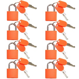 VIP Home Essentials - Small Mini Durable ABS Covered Solid Brass Body Individually Keyed Padlock - Lock Set (Orange, 8 Pack)
