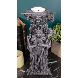 Ebros Gift Wicca Sacred Moon Triple Goddess Maiden Expectant Mother and Crone at Worship Pillar Decorative Votive Candle Holder Figurine Pagan Worship Feminism Cosmic Wiccan Home Decorative Accent