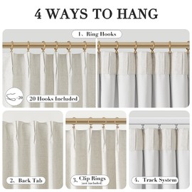 Joywell Linen 100% Blackout Curtains 80 Inch Long,Pinch Pleated Back Tab Drapes with Hooks Room Darkening Thermal Insulated Noise Reducing for Bedroom Living Room,W40 x L80,Natural Beige,2 Panels