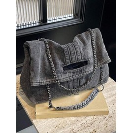 Bags for Women, Denim Shoulder Bag, Large Capacity Chain Strap Crossbody Sling Purse Bag for Daily Used, Casual Trendy Versatile High-quality Daily Commuting Bag, Bags for Women:_Black_Please Refer To The Pictures for Dimensions