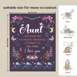 Aunt Gifts on Christmas, Aunt Birthday Gifts Ideas from Niece Nephew, Flower Aunt Blanket for Aunt, Gifts for Aunt on Mothers Day Thanksgiving, Soft Flannel Blankets 50" x 60" (Purple)