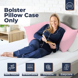 Rohi Bolster Pillow Cases - Soft Polycotton Body Pillow Cover – Hypoallergenic & Breathable Long Pillow Cover (3ft (36") Single Bed, Soft Pink)