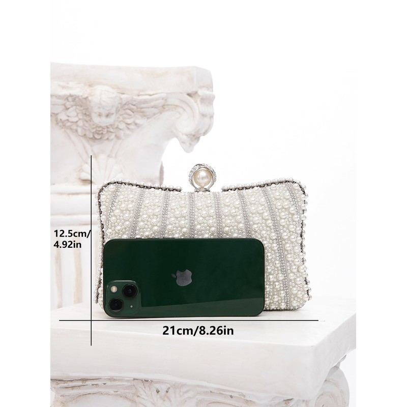 Zweig & Ewigkeit Elegant Silver Pearl Rhinestone Clutch Bag, White