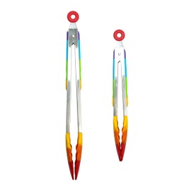 ICEICE Stainless Steel Kitchen Tongs with Silicone Tips - Heat-Resistant Serving Tongs for Cooking, Salad, Grilling, Non-Slip Grip, BPA-Free, Set of 2 (9 & 12 Inch)