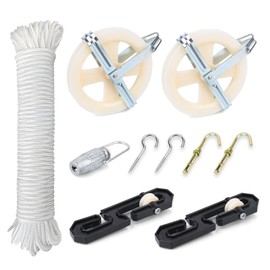 TooTaci Outdoor Clothesline Kit, 5" Nylon Clothes Line Pulley Kit, 150ft Clothesline Pulley Kit, Polyester Clothesline Rope Heavy Duty, Clotheslines S Separator Spreader, Clothesline Tightener, Hook