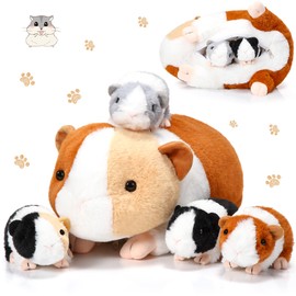Jenaai 5 Pcs Plush Guinea Pig Stuffed Animals 16 Inch Mama Guinea Pig with 4 Cute Plushie Babies Soft Animals Pillow Gift for Boys Girls Birthday