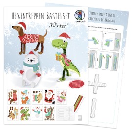 Ursus 21360099F Witch Stairs Winter Craft Set for 9 Christmas Animals Made of Photo Cardboard, 25 x 35 cm, 300 g/m², Includes Paper Strips, Template, Thread for Hanging and Craft Instructions (English