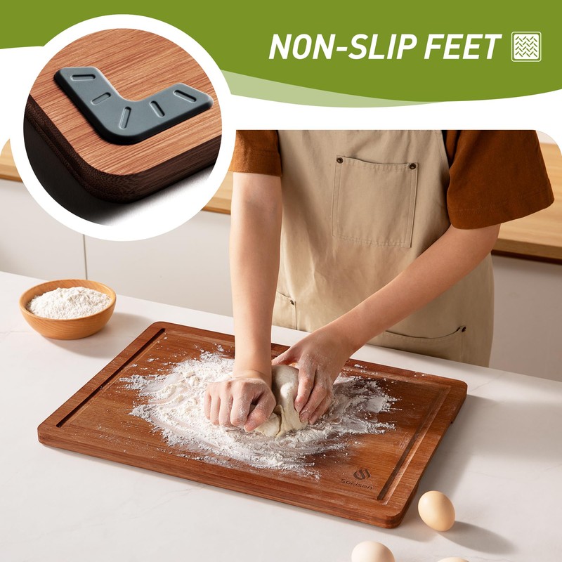 3 Packs Bamboo Cutting Board Set with Non Slip Feet