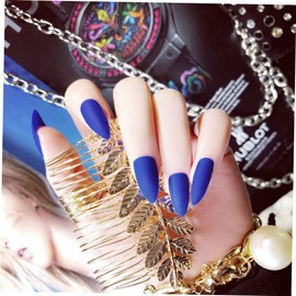 Vaguelly 24pcs Blue Nail Art Stickers Stylish Fake Nail Tips Decals for Easy DIY Manicure