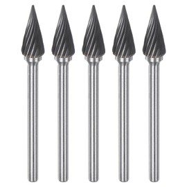 sourcing map 5pcs Carbide Rotary Burrs 1/8" (3mm) Shank 1/4" (6mm) Head Single Cut 60 Degree Cone M Shape Die Grinder Bits Rasp Files for Hard Metal Wood Stone Polishing Engraving