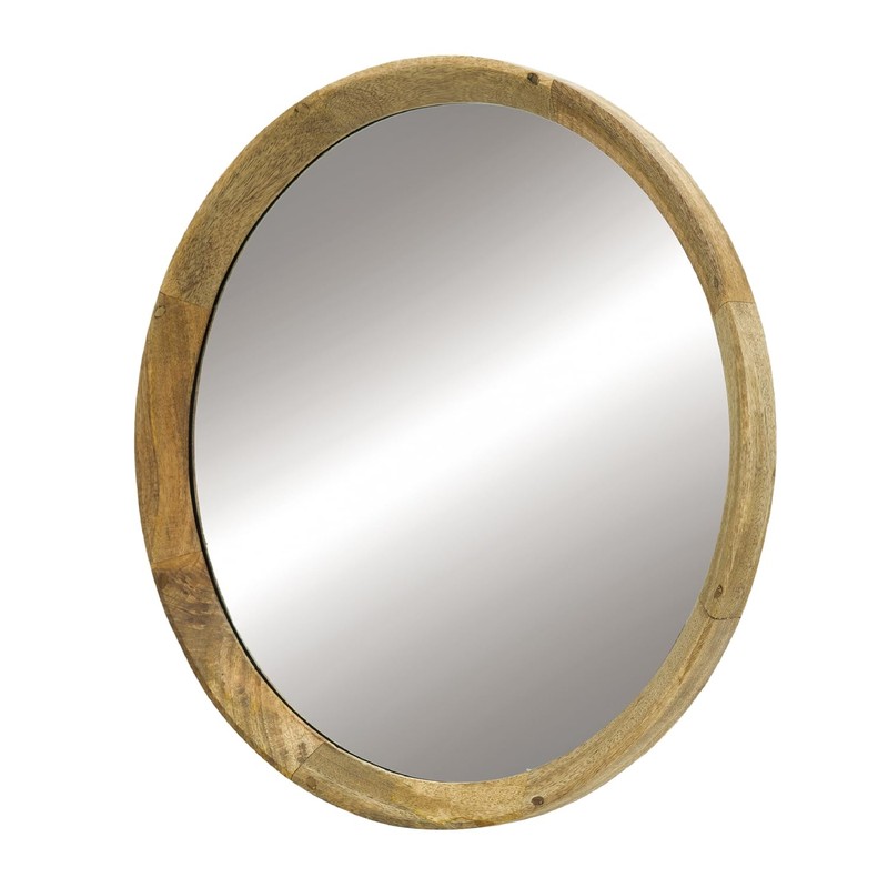 Udorich Stylish Transitional Decor Mango Wood Wall Mirror, Natural Frame