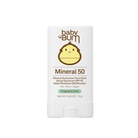 Sun Bum Protector solar SPF 50 para bebé, protección facial y corporal enrollable de minerales UVA/UVB para piel sensible, sin fragancia, tamaño de viaje, sin perfume, 0.5 onzas