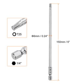 HARFINGTON 2pcs T25 Torx Bit 1/4" Hex Shank 6" Long S2 Steel Magnetic Tamper Resistant Star Bits Torx Head with Hole Industrial Grade for Driver Drill Bits Remove Fastening Screws