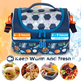PinkSheep Kids Double Decker Cooler Insulated Lunch Bag Large Tote for Boys, Girls, Men, Women, with Adjustable Strap, Football