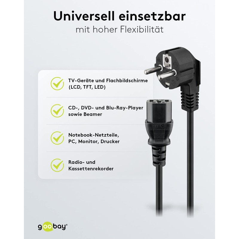 Goobay 95142 IEC Cable 3 m / C13 IEC Socket