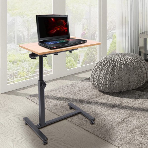 Rolling Laptop Desk Adjustable Mobile Computer Stand Bed Side Table