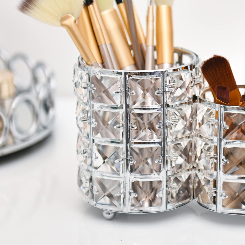 Feyarl Makeup Brush Case, Brush Stand, Crystal Brush Holder, Cosmetic