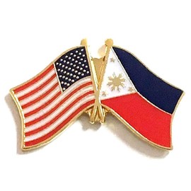 Philipines & US Crossed Double Flag Lapel Pins, International & American Friendship Enamel Tie and Hat Pin Badge