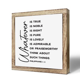 Scripture Sign, Philippians 4:8 Sign, Wooden Plaques Box Signs, Inspirational Bible Verse Decor, Scripture Home Decor, Living Room Decor, Family Room Decor, Scripture Decor Art, Christian Gift