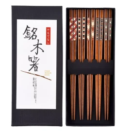 Antner Handmade Japanese Chopsticks Reusable Natural Wooden Chopstick with Box, 5 Pa...