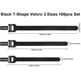 Pack of 100 Velcro Cable Ties, Resealable, Adjustable Cable Ties, Velcro Cable Ties in 3 Different Lengths - 190 mm/160 m/140 mm