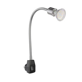 ledscom.de LESCH Socket Lamp Reading Lamp Gooseneck Switch Chrome / Black + LED Lamp 206 lm White