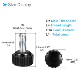 CoCud Knurling Clamp Knob M5 x 15mm Male Thread 16mm Head Thermoset Plastic Thumbscrew Grip Bolt Knob Black For Lathe Machines 5pcs