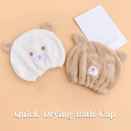 JIEDALIN 2 Pcs Kid's Hair Drying Wrap Hat Quick Drying Bath Cap Cute Absorbent Soft Microfiber Quick Dry Hair Turban Towels for Girl Kids