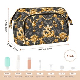 Travel Makeup Bag Cosmetic Bag Wide-open Pouch Toiletry bag Make Up Organizer Case with bottles kit for Women Vintage Damask Gold Dollar Sign