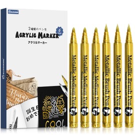 Elegirme Gold Pen Gold Marker Pens, Set of 6, 2 Kinds of Tips, Water Resistant Ink/Quick Dry/0.5-5mm Line Width Acrylic Pen, Name Pen, Tire Letter Pen, Tire Marker, Gold Marker, Cartoon Pen, Fabric,