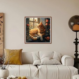 Kulvci Sleeping Cat Diamond Painting Kits for Adults, Diamond Art Kits for Beginners, 5D DIY Full Drill Gem Craft for Home Decor Gift 12x12inch