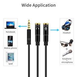 Headset Adapter For Headsets With Separate Headphone And Microphone Plugs 3.5mm Stereo Audio Male to 2 Female Headset Mic Y Splitter Cable Adapter(Black)