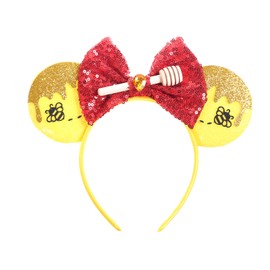 JIAHANG Cartoon Mouse Ears Headband, Sequin Bow Hair Band with Bee, Party Decoration Costume Headwear for Teens Girls Women (bee)