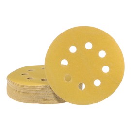 sourcing map 25pcs Gold Sanding Discs 5 Inch 220 Grits Hook and Loop Sandpapers 8 Holes Aluminum Oxide Abrasive Orbital Sanding Pads for Automobile Metal Woodworking