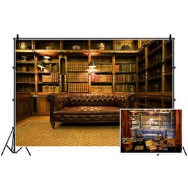 Leyiyi 8x6ft Photography Background Vintage Study Backdrop Royal Luxry Shelf Frame Office 3D Carpet Leather Sofa Retro Castle Hardcover Books Antique Curio Lantern Photo Portrait Vinyl Studio Prop