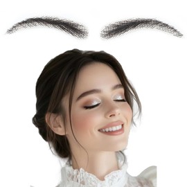 Handmade Human Hair Fake Eyebrows-Reusable Black BrowExtensions - Natural False Eyebrows for Women Daily MakeupUse (Black-6)