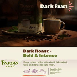 Panera Dark Roast Ground Coffee, - Bold Breakfast Brew with Dark Chocolate Finish - 100% Arabica Beans, Sustainably Sourced - Kosher, Dairy-Free - Cafe Quality for Home Brewing 12oz Bag Pack of 6 (72oz Total)