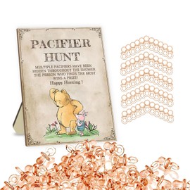 Classic Winnie Pacifier Hunt Sign for Baby Shower Game, 1 Winnie Pacifier Hunt Sign and 50Pcs Brown Mini Pacifiers Decor for Baby Shower, Baby Shower Party Games, Happy Hunt Party Games